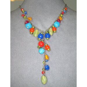 Colorful Glass Bead Necklace 15" With 3" Extension Chain